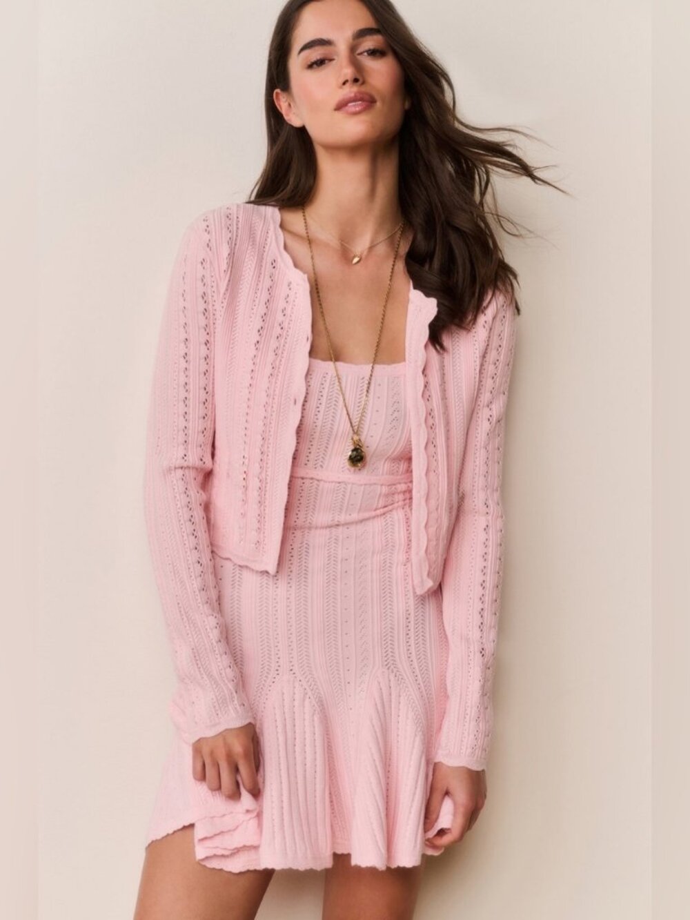 NWT LoveShackFancy Peridot Stretch Pointelle Cardigan In Peach Sorbet NEVER WORN - Picture 4 of 5